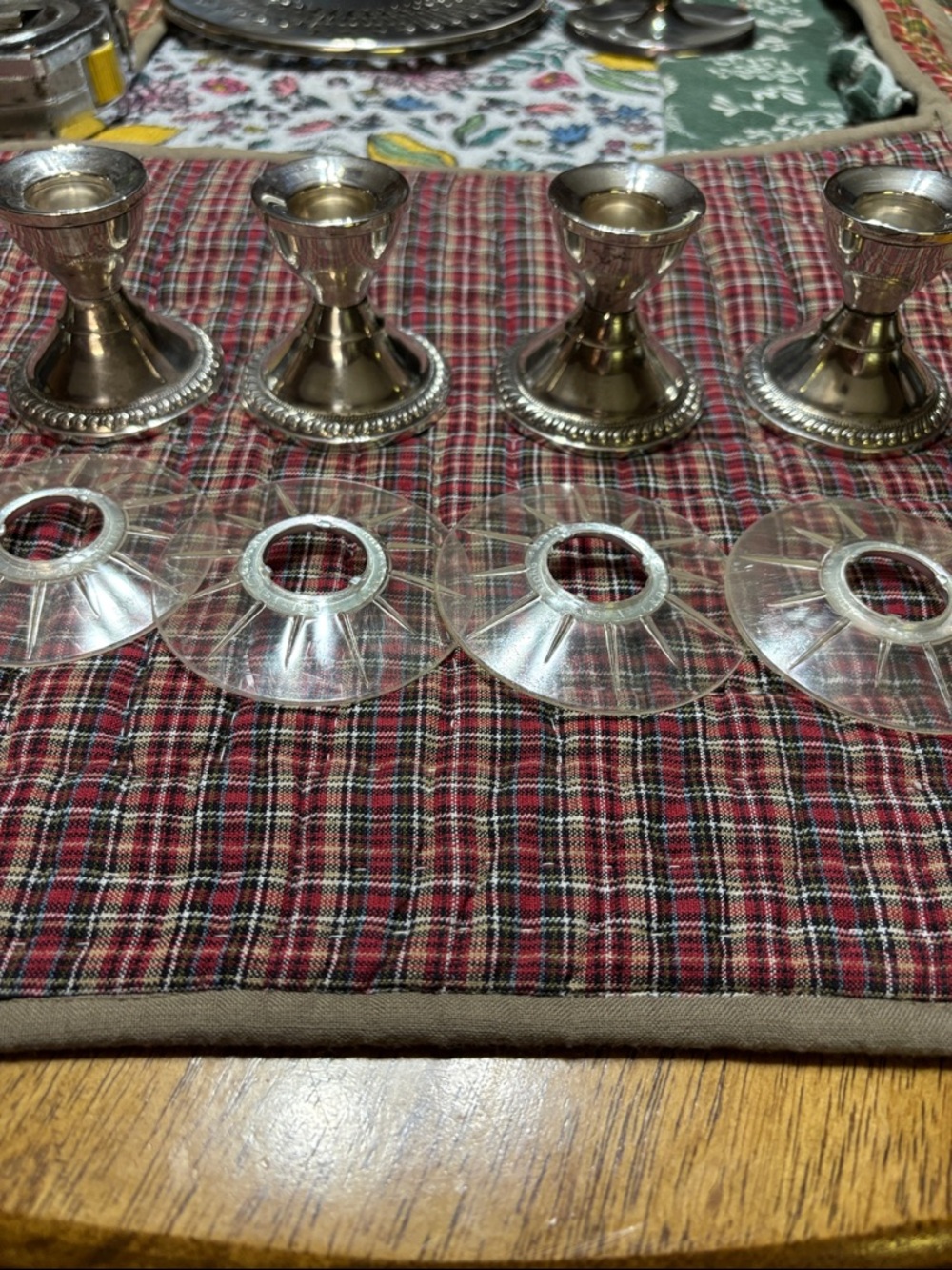 Set of 4 sterling silver Duchin  Candle Holders with Clear Plastic Bobeches